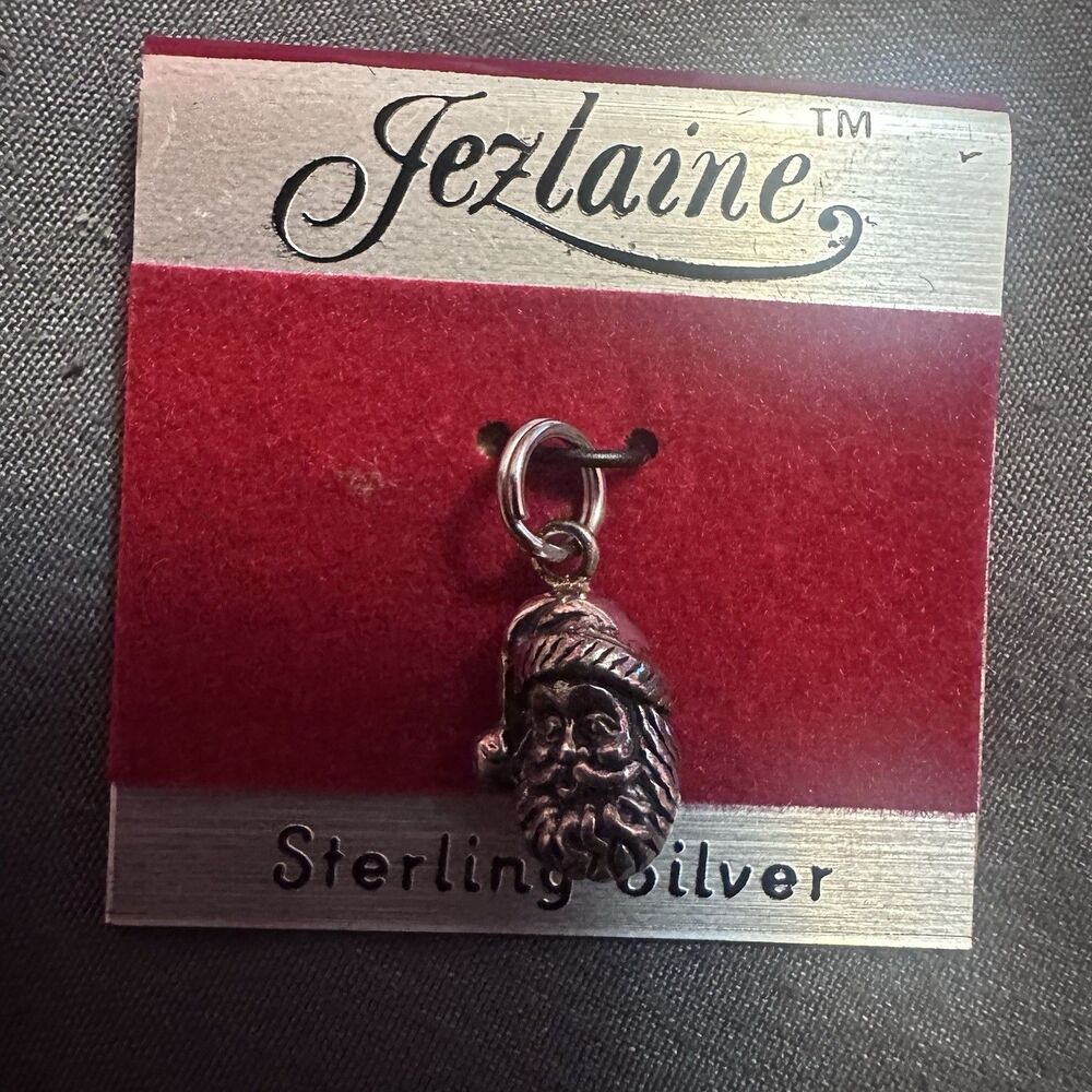 Vintage Jezlaine Sterling Silver Santa Claus Head Christmas Charm NOS Kohl’s